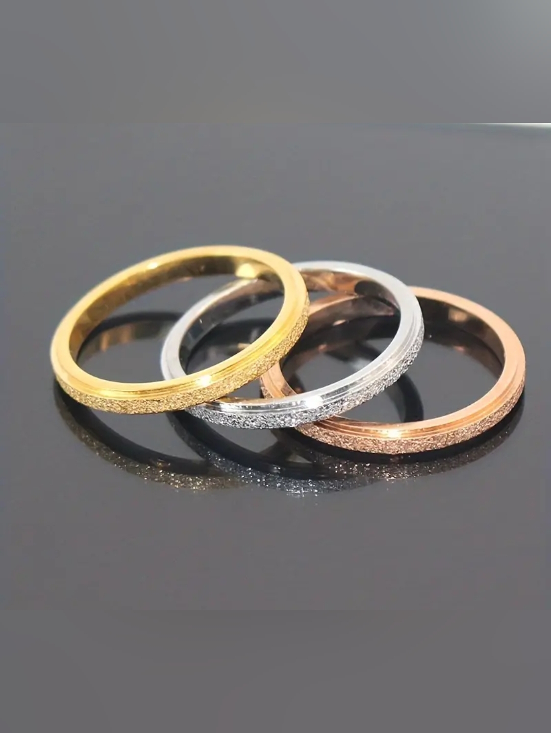 18 Kt Gold Over Titanium Tri Color Ring Set